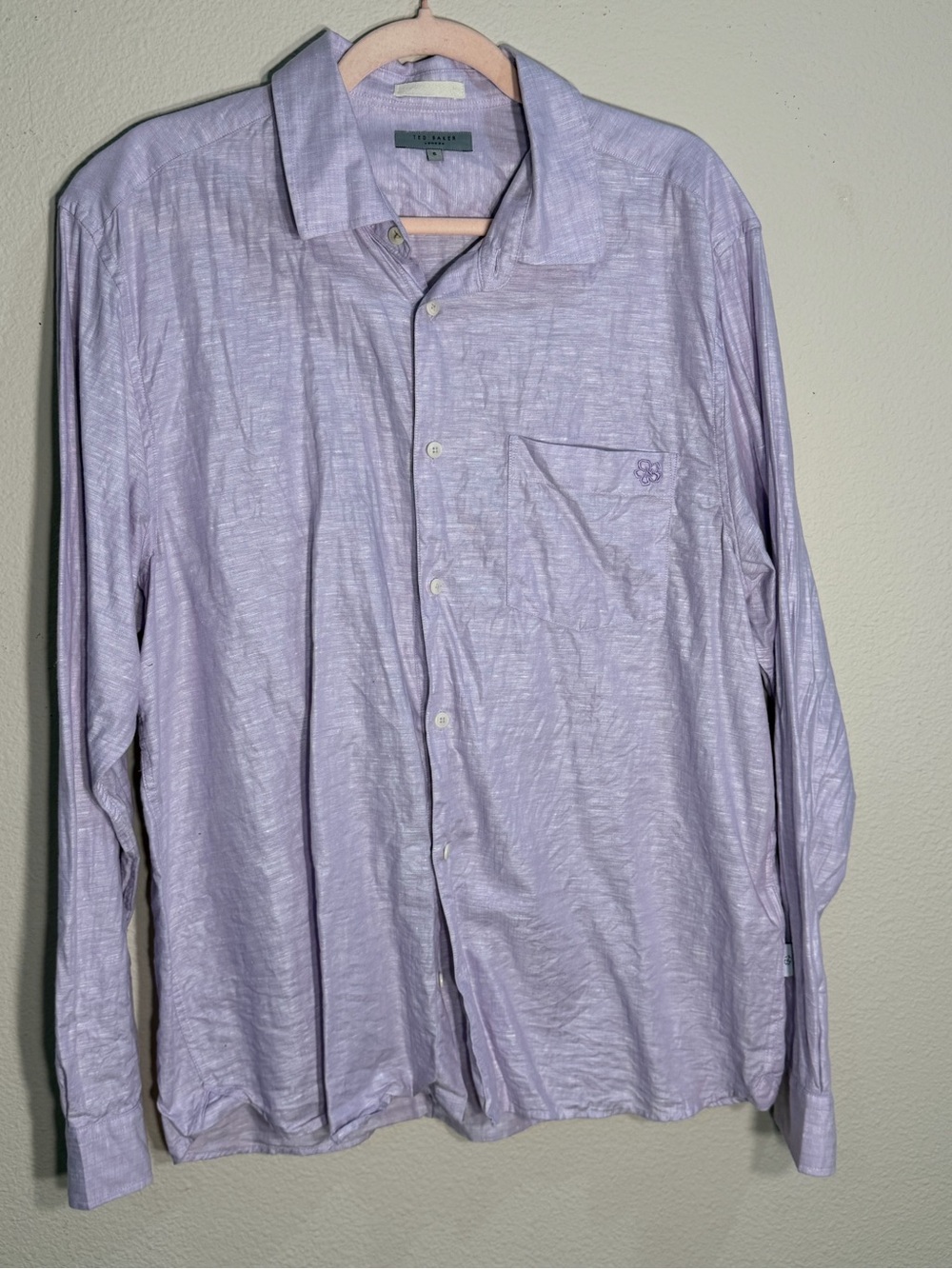 Ted Baker Men's Linen Light Lavender Button-Down Shirt